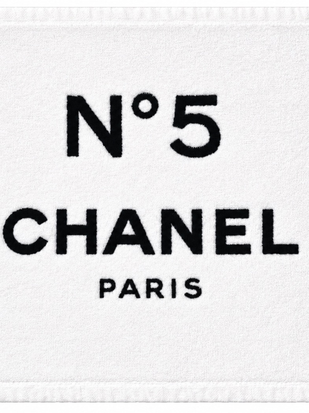 CHANEL SET: No5 Factory 5 White Cotton Logo Towel + Black Logo Drawstring Pouch
